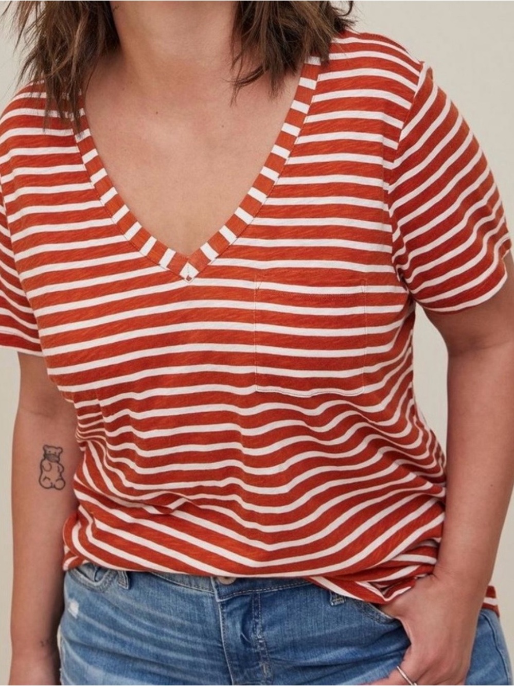 Heritage Torrid Top Striped V-Neck Tee size 2 (xxL) Preppy Cotton blend